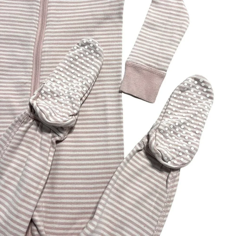 Hanna Andersson Sz 90 (3T) Pink Striped Zipper Footie Pajamas